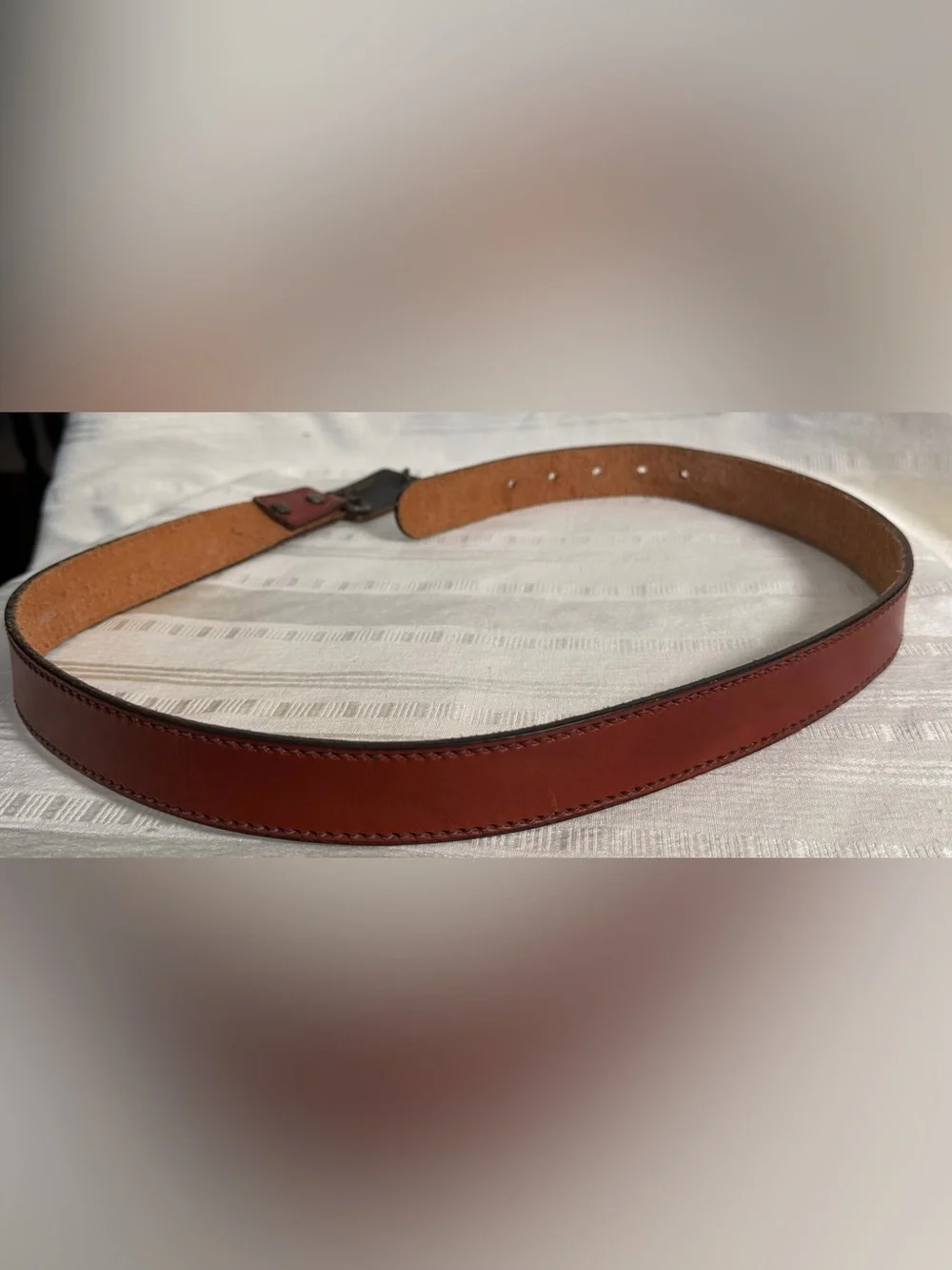 Vintage Flatiron Saddle Leather Belt Brown USA Made Brass Buckle Size 34
